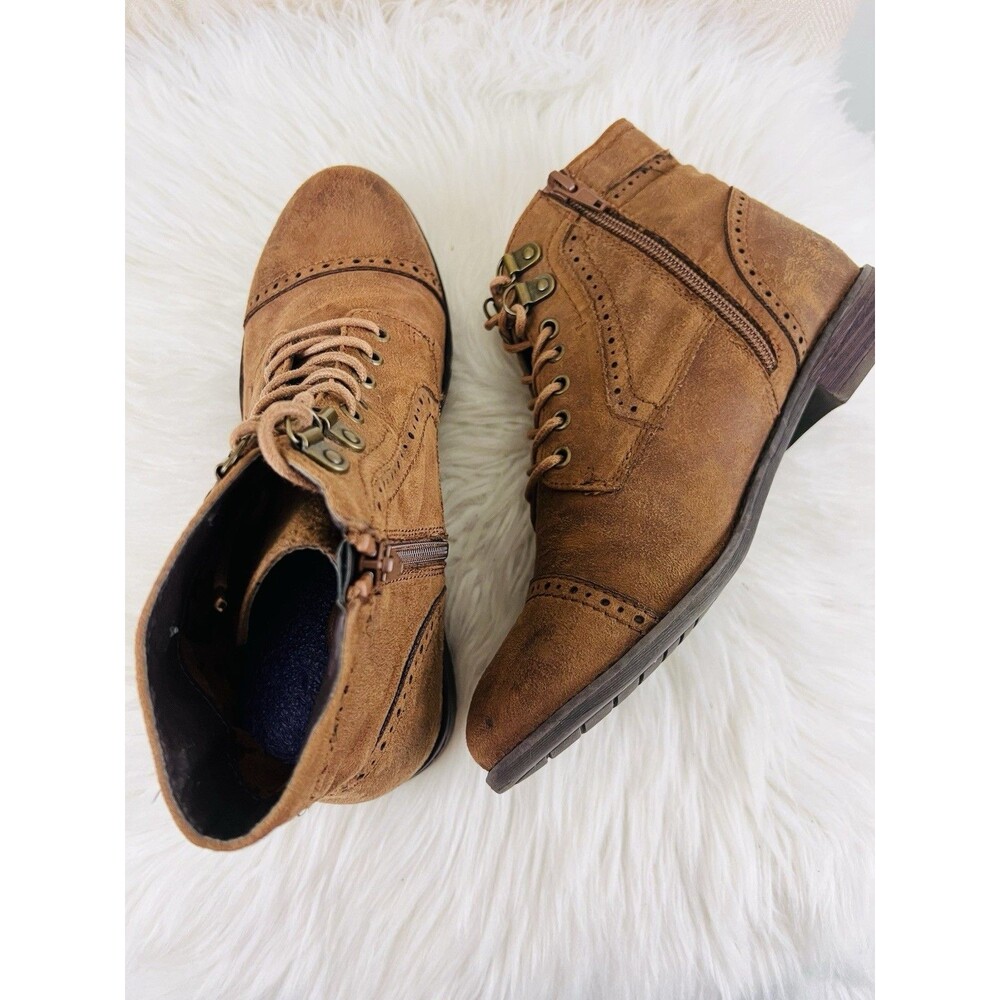 White Mountain Tate Womens Ankle Boots Tobacco Suedette Lace Up Side Zip 7M - Picture 7 of 9